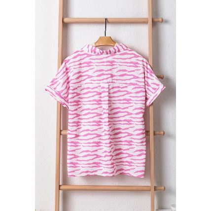 Rose Zebra Pattern V Neck Short Sleeve Blouse