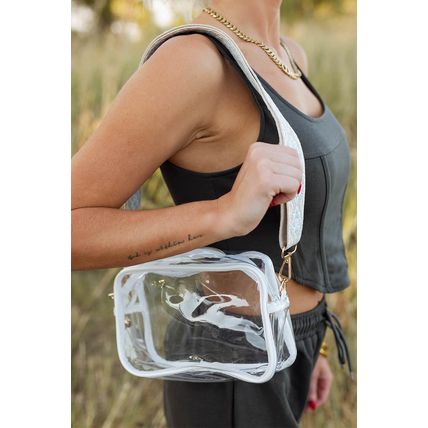 White Contrast Edge Tassel Geo Print Strap Clear Shoulder Bag
