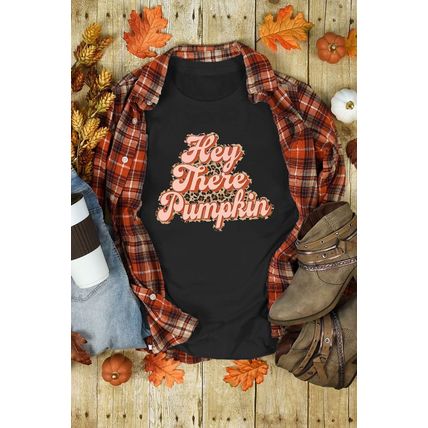 Black Hey There Pumpkin Leopard Graphic Tee