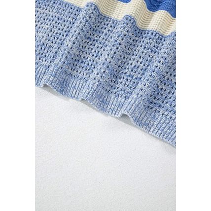 Light Blue Open Stitch Puff Sleeve Sweater