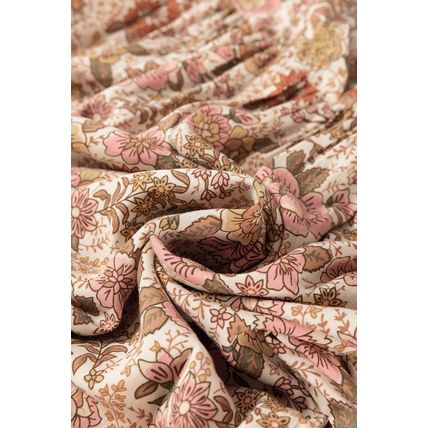 Apricot Floral Print Tassel Drawstring V Neck Loose Mini Dress