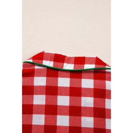 Fiery Red Christmas Plaid Print Shirt and Pants Pajama Set