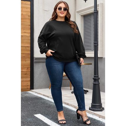Black Loose Patchwork Crewneck Plus Size Sweatshirt