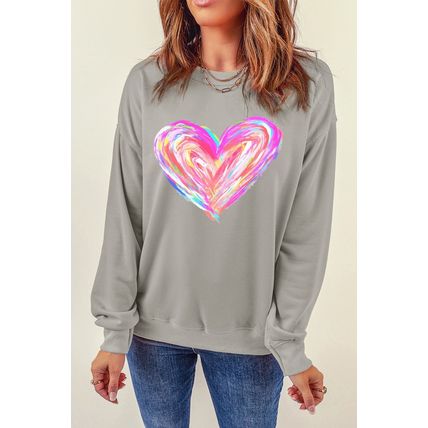 Gray Valentines Brushwork Heart Graphic Drop Shoulder Sweatshirt