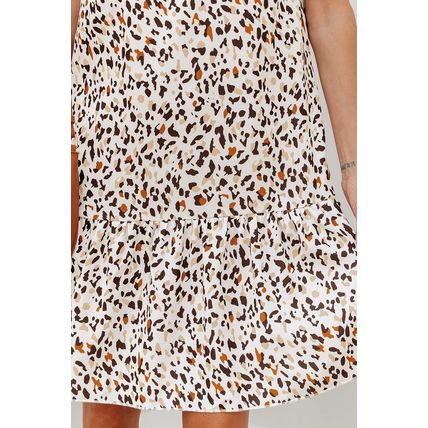 Khaki Leopard Ruffled Flutter Sleeve Keyhole Back Mini Dress