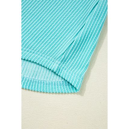 Turquoise Corded Colorblock Buttons Henley T Shirt