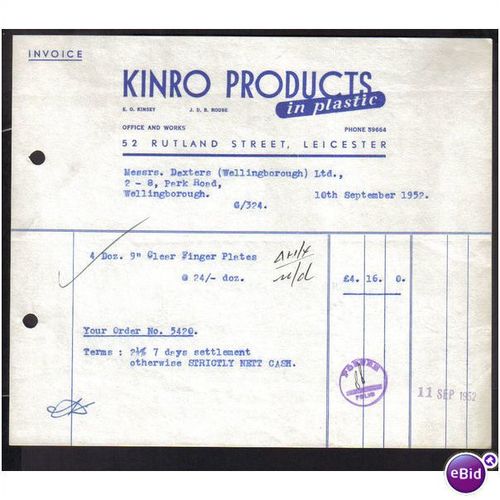 KINRO PRODUCTS,RUTLAND ST ,LEICESTER, 10SEP52