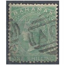 Bahamas 1863 SG39 1/- Deep Green Wmk Crown CC Fine Used . .