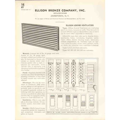 ellison bronze company 1938 louvre ventilator doors vintage catalog