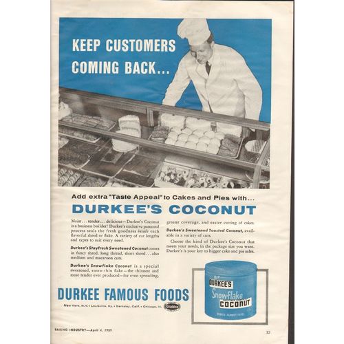 durkee famous foods 1959 customers back coconut cakes pies vintage ad