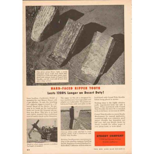 stoody company 1955 hard-faced ripper tooth trench tractor vintage ad