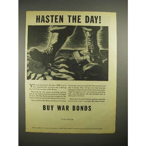1944 WWII Buy War Bonds Ad - Hasten the Day