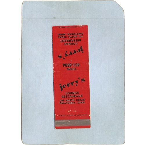 MN Owatonna Matchcover Jerry's Lounge Restaurant 203 North Cedar state_box~102
