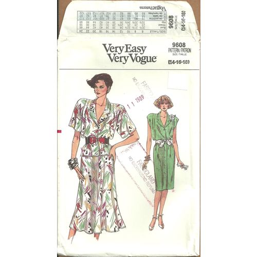 Vogue 9608 Sewing Pattern Misses' Dress Top & Skirt Size 14 16 18 Uncut