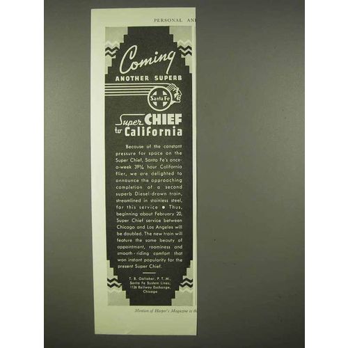 1938 Santa Fe Railroad Ad - Superb Super Chief