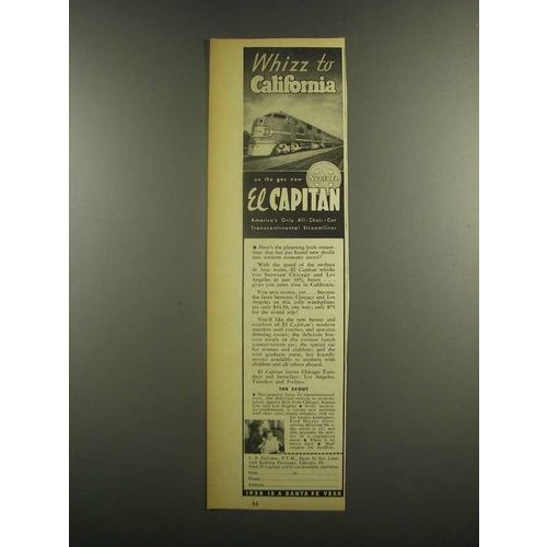 1938 Santa Fe Railroad Ad - Whizz to California