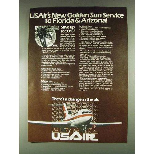 1979 USAir Airlines Ad - New Golden Sun Service
