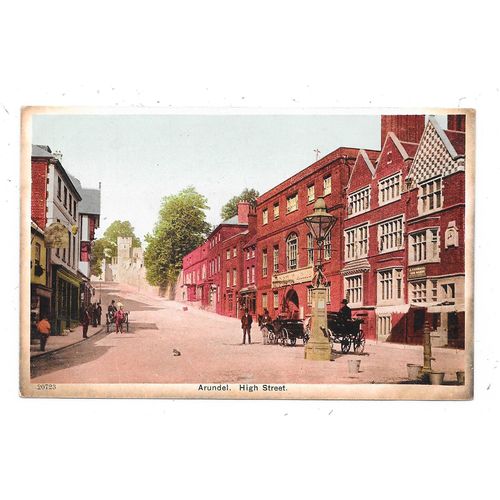NICE ANIMATED PRINTED POSTCARD OF HIGH STREET ARUNDEL SUSSEX (1820)