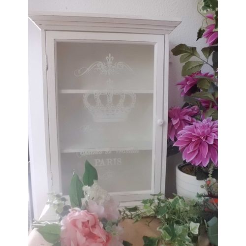 Hängeschrank ROI DE FRANCAIS 54x39cm weiß shabby chic Holz Wandschrank Glastür