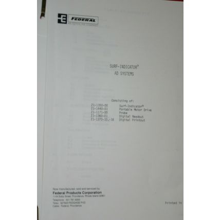Federal Products Corp Surf-Indicator AD Systems Manual