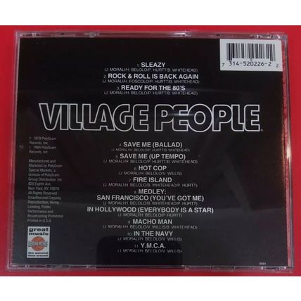 LIVE AND SLEAZY by THE VILLAGE PEOPLE (CD, 1994 - Rebound - USA) Acceptable!!!