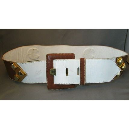 RARE 1980's YVES SAINT LAURENT Brass Leather Belt TAN/WHITE YSL Med 29"-31" 4974