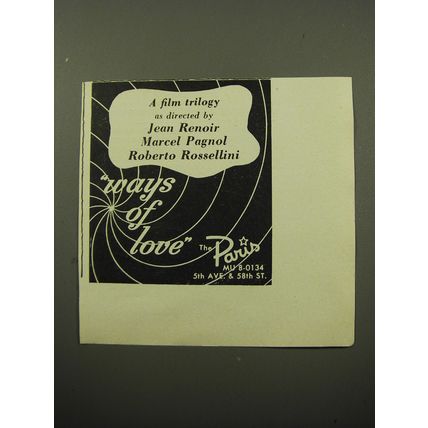 1950 Ways of Love Movie Ad - A Film Trilogy as directed by Jean Renoir Marcel