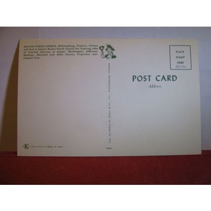 BRUTON PARISH CHURCH, WILLIAMSBURG, VIRGINIA, USA. unused vintage postcard #