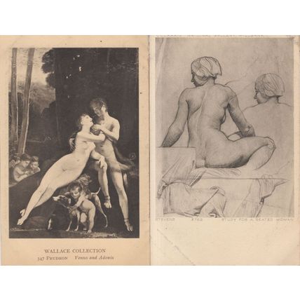 Alfred Stevens Study of A Seated Woman Prudhon Venus & Adonis 2x Art Postcard s