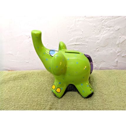 Ganz Green Elephant Piggy Bank - Pati - Green Polka Dots, Purple Tail / Stopper