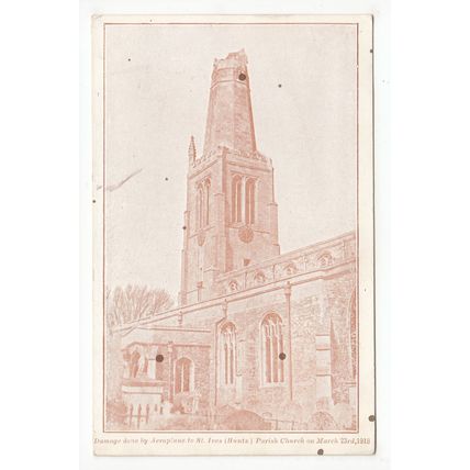 1918 Church Damage Done by an Aeroplane Crash St Ives Postcard Huntingdonshire