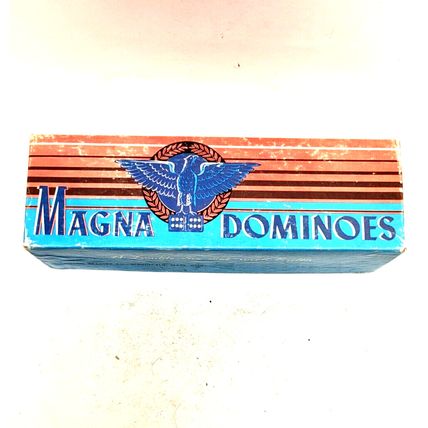 Magna Dominoes Double Six Set No 225 Wood 28pcs Milton Bradley Co. USA Vintage