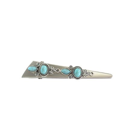 Alligator hair clip turquoise blue stone western design metal 3 inch