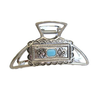 Large hair claw clip turquoise blue stone western design metal native