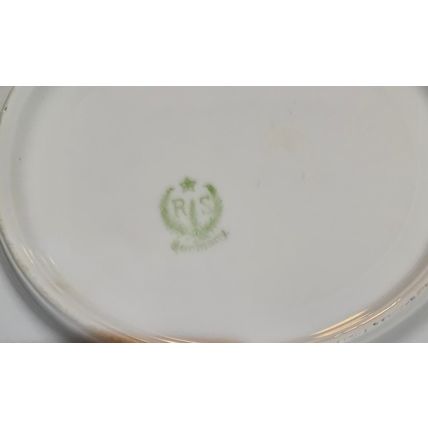 2 VICTORIAN PINK ROSES HAND-PAINTED PORCELAIN PLATES MADE IN GERMANY/RS GERMANY