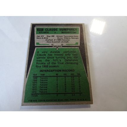1975 Topps Football Card # 245 Claude Humphrey Very Good (3) Atlanta Falcons