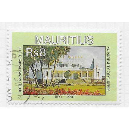 MAURITIUS 1990 CUREPIPE CENTENARY TOWN HALL MUNICIPAL BUILDING Rs8 USED