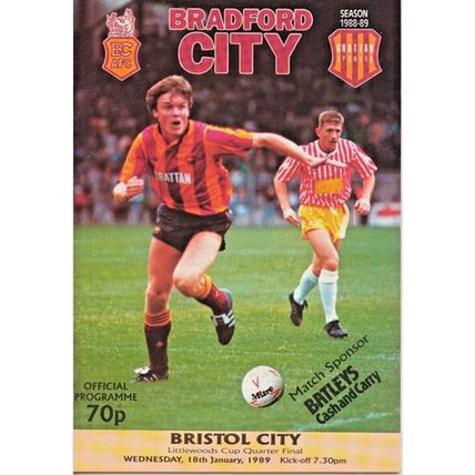 BRADFORD CITY v BRISTOL CITY LEAGUE CUP QUARTER FINAL 1989