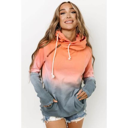 Multicolor Gradient Thumbhole Sleeve Pocketed Zipper Hoodie