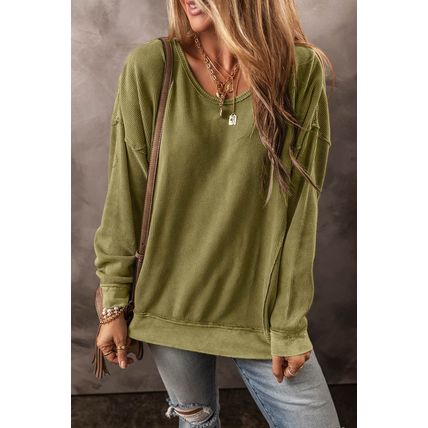 Jungle Green Textured Seamed Drop Sleeve Sweatshirt