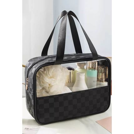 Black Stylish Checkered PVC Clear Cosmetic Bag