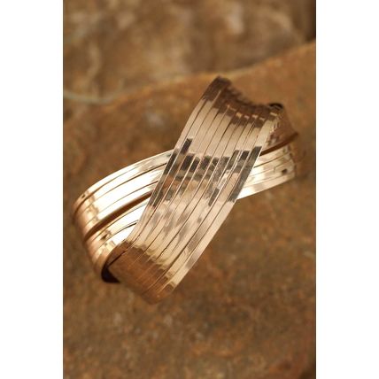 Gold Textured Crossover Metal Cuff Bracelet