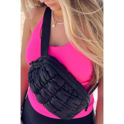 Black Quilted Puffer Belt Bag Fanny Pack