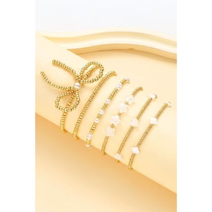 Gold Bow Knot Star Heart Beaded Multi Layer Bracelet