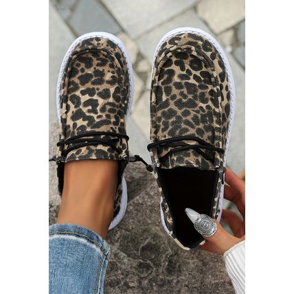Coffee Lace-up Decor Leopard Canvas Shoes