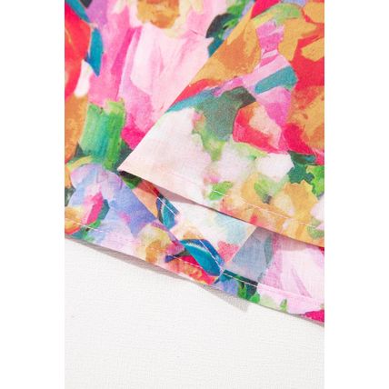 Multicolour Lace Trim Ruffle Short Sleeve Floral Blouse