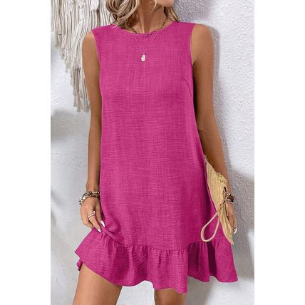 Bright Pink Knot Scoop Back Ruffle Hem Sleeveless Mini Dress