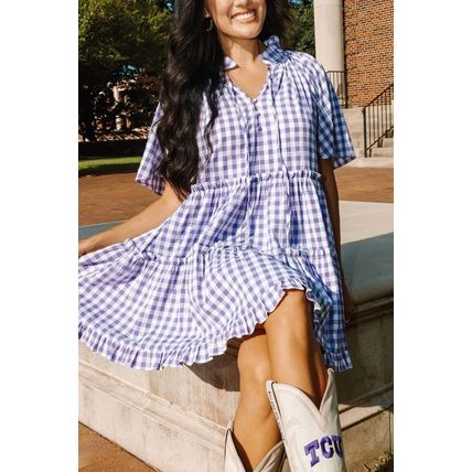Lavendula Plaid Ruffle Wide Short Sleeve Babydoll Mini Dress