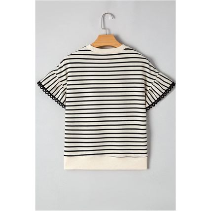 Black Stripe Sequin America Star Graphic Ric Rac Flutter Sleeve Blouse