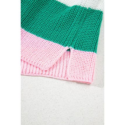 Multicolour Color Block Notch V Neck Sweater T Shirt
